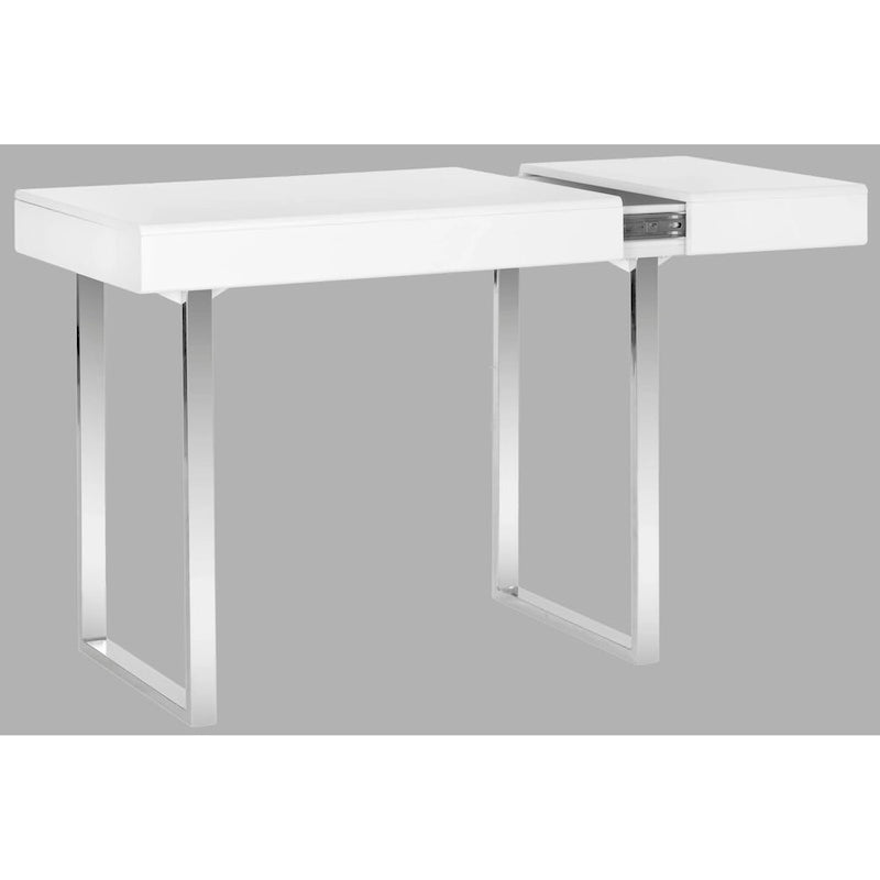 Contemporary White & Chrome Desk with Storage