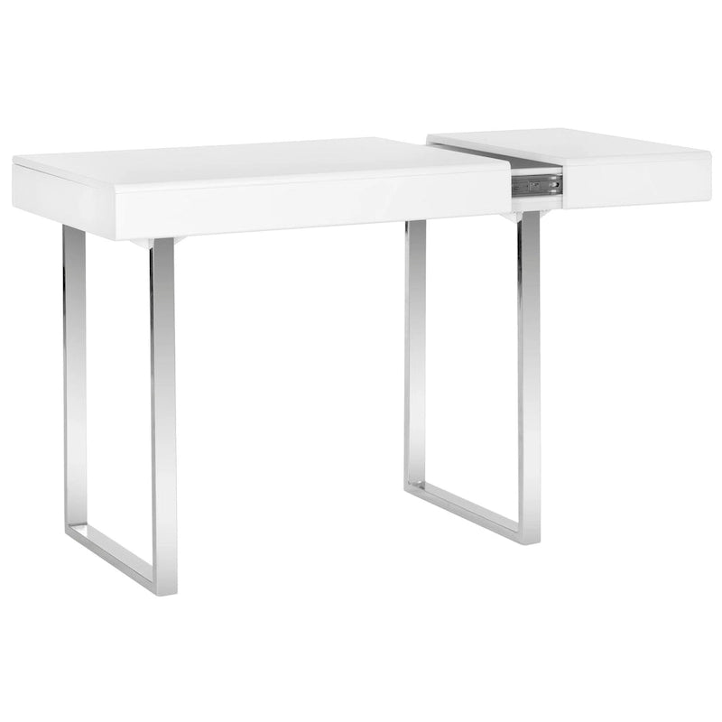 Contemporary White & Chrome Desk with Storage