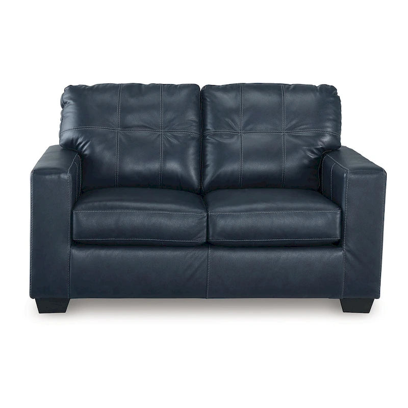 Ocean Blue Tufted Loveseat, Real and Faux Leather Seats, 62 Inch
