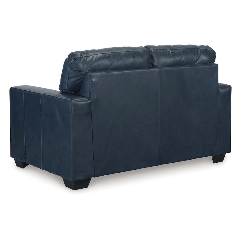Ocean Blue Tufted Loveseat, Real and Faux Leather Seats, 62 Inch