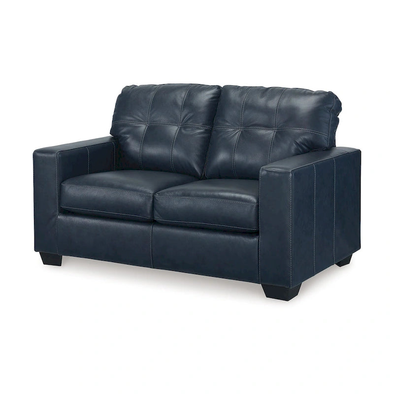 Ocean Blue Tufted Loveseat, Real and Faux Leather Seats, 62 Inch
