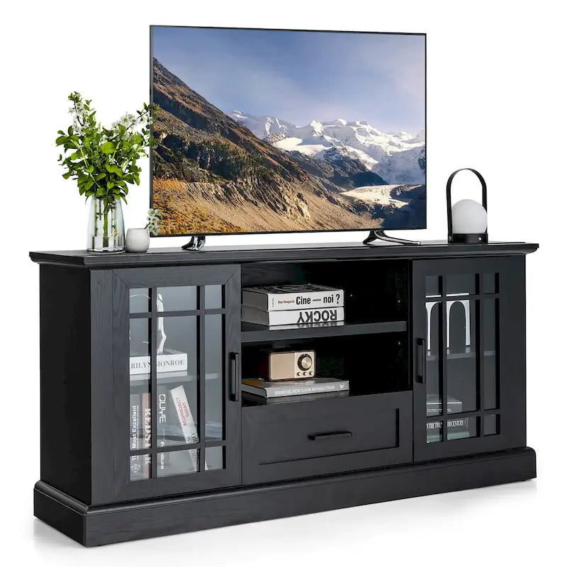 Farmhouse TV Stand for TVs up to 70" Media Center with Glass