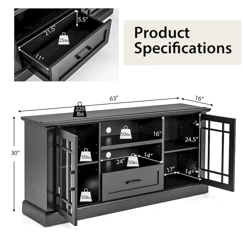 Farmhouse TV Stand for TVs up to 70" Media Center with Glass