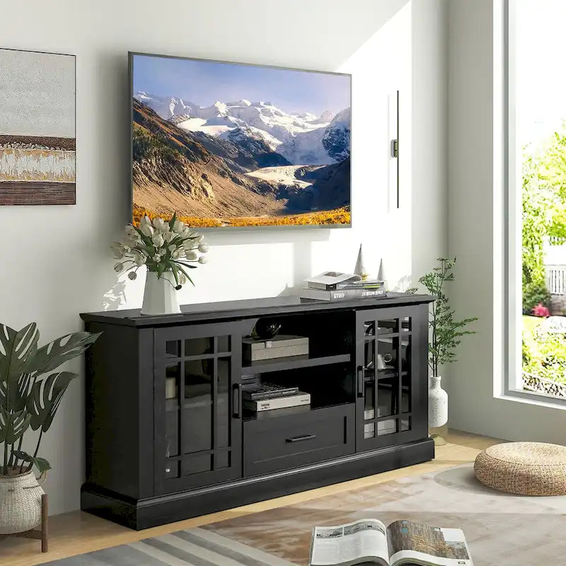 Farmhouse TV Stand for TVs up to 70" Media Center with Glass