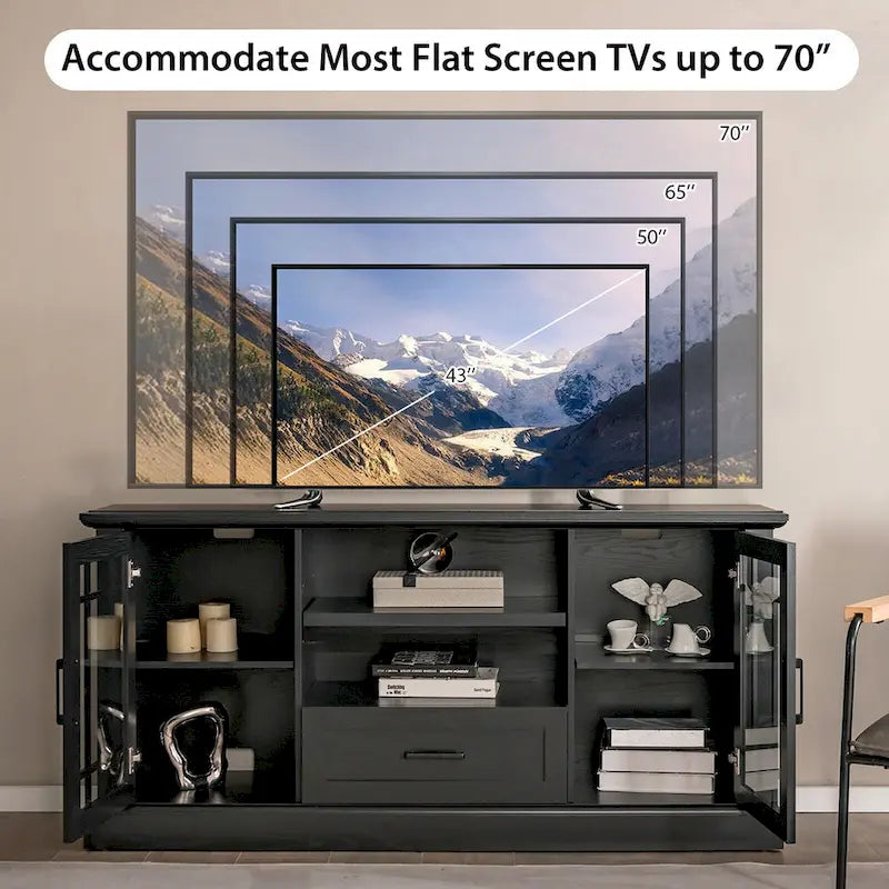 Farmhouse TV Stand for TVs up to 70" Media Center with Glass