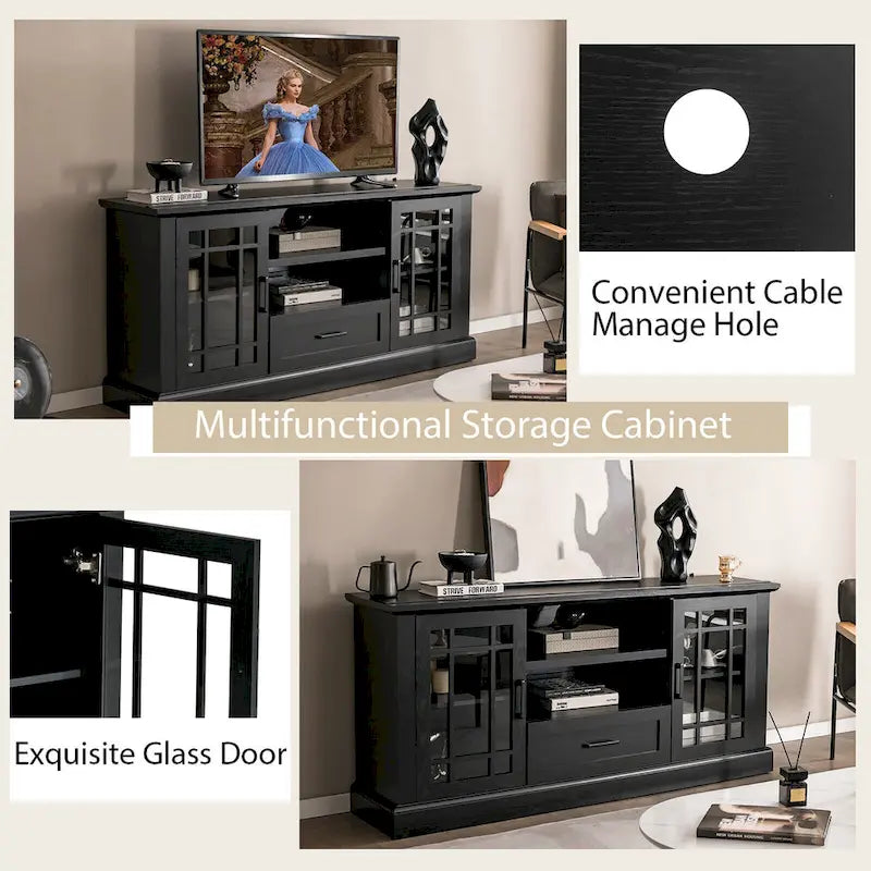 Farmhouse TV Stand for TVs up to 70" Media Center with Glass