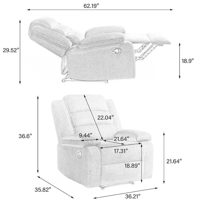 36" Push-Back Manual Recliner Chair