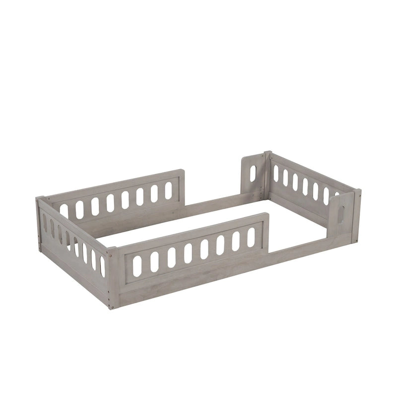 Twin Size Wooden Platform Bed with Guardrail