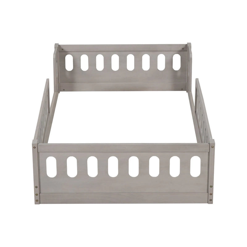 Twin Size Wooden Platform Bed with Guardrail
