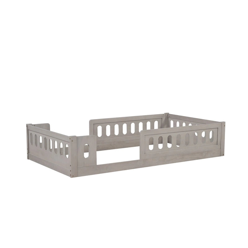Twin Size Wooden Platform Bed with Guardrail