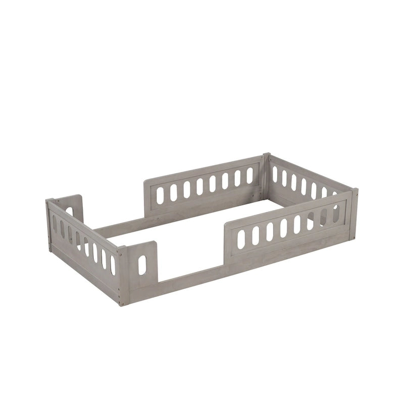 Twin Size Wooden Platform Bed with Guardrail