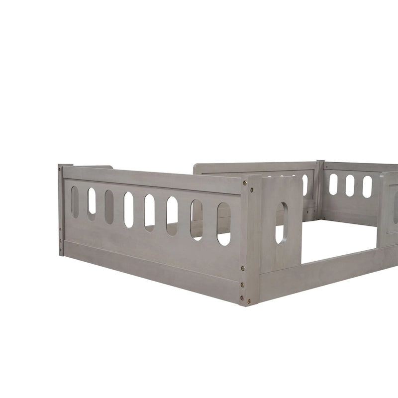 Twin Size Wooden Platform Bed with Guardrail