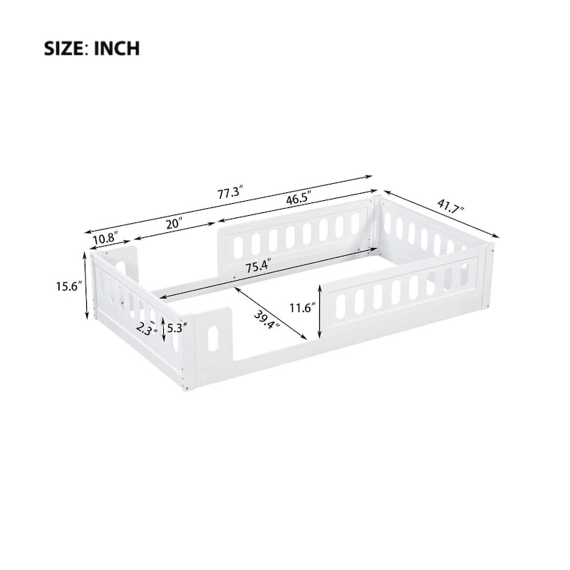Twin Size Wooden Platform Bed with Guardrail