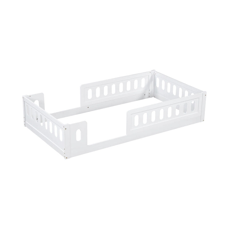 Twin Size Wooden Platform Bed with Guardrail