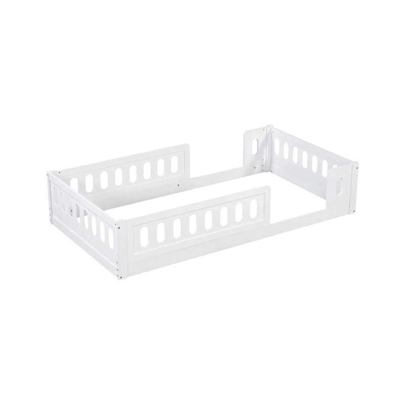 Twin Size Wooden Platform Bed with Guardrail
