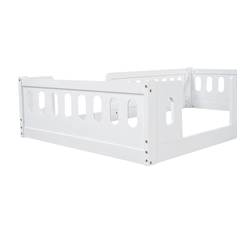Twin Size Wooden Platform Bed with Guardrail