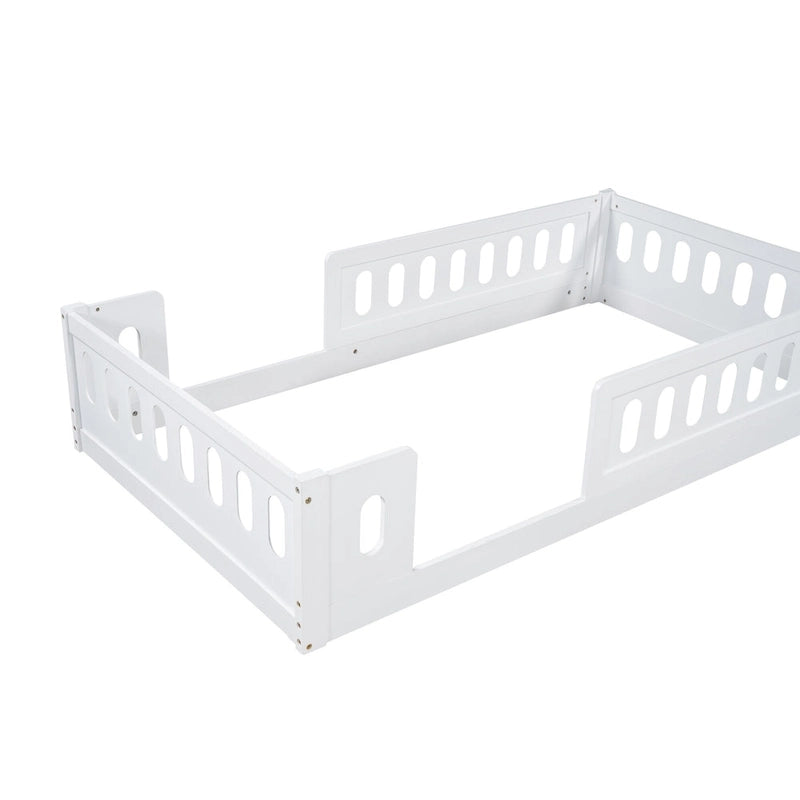 Twin Size Wooden Platform Bed with Guardrail