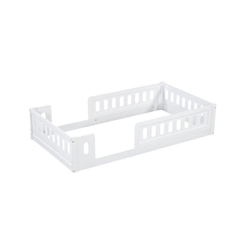 Twin Size Wooden Platform Bed with Guardrail