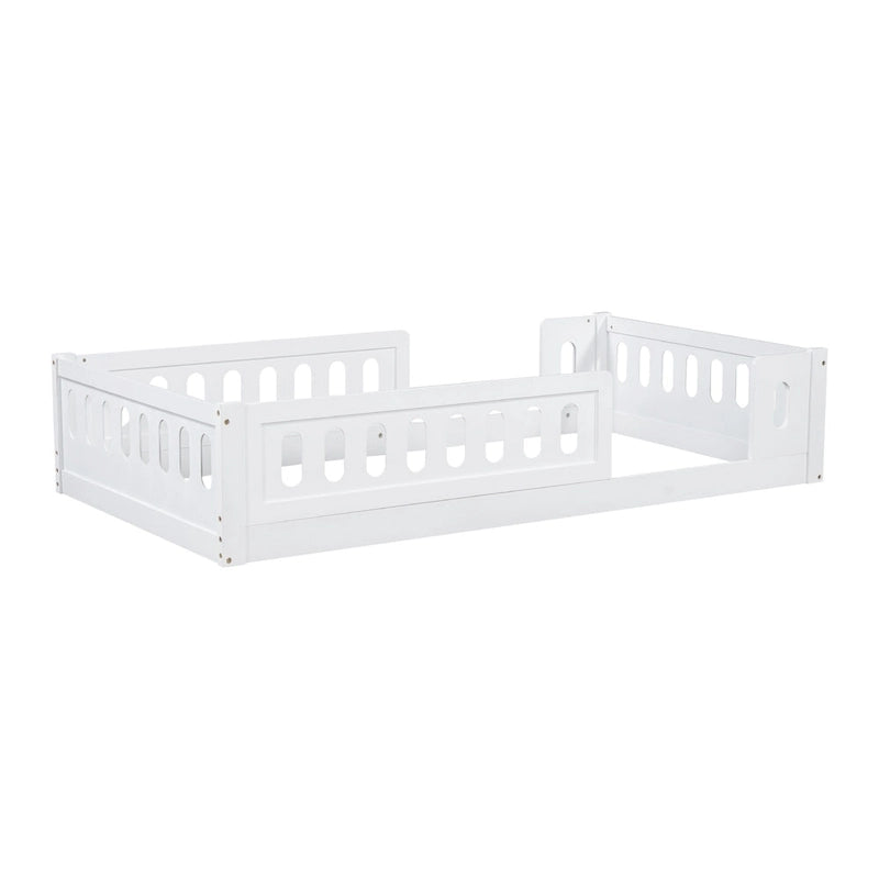 Twin Size Wooden Platform Bed with Guardrail