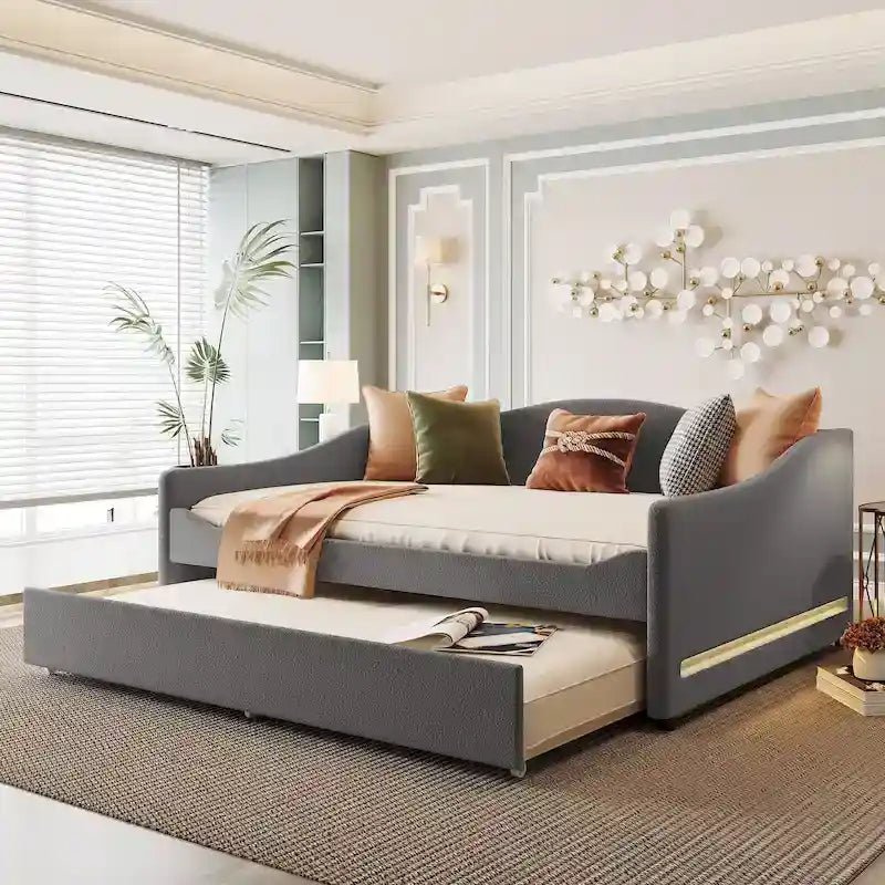 Lit de repos Teddy Fleece avec tiroir-lit et lumières LED