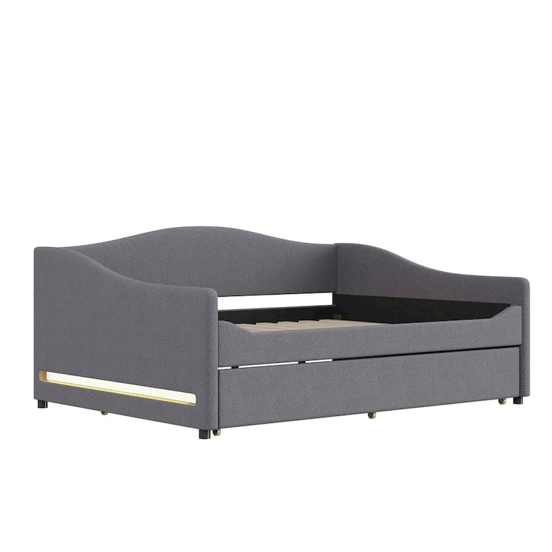 Teddy Fleece Daybed with Trundle and LED Lights