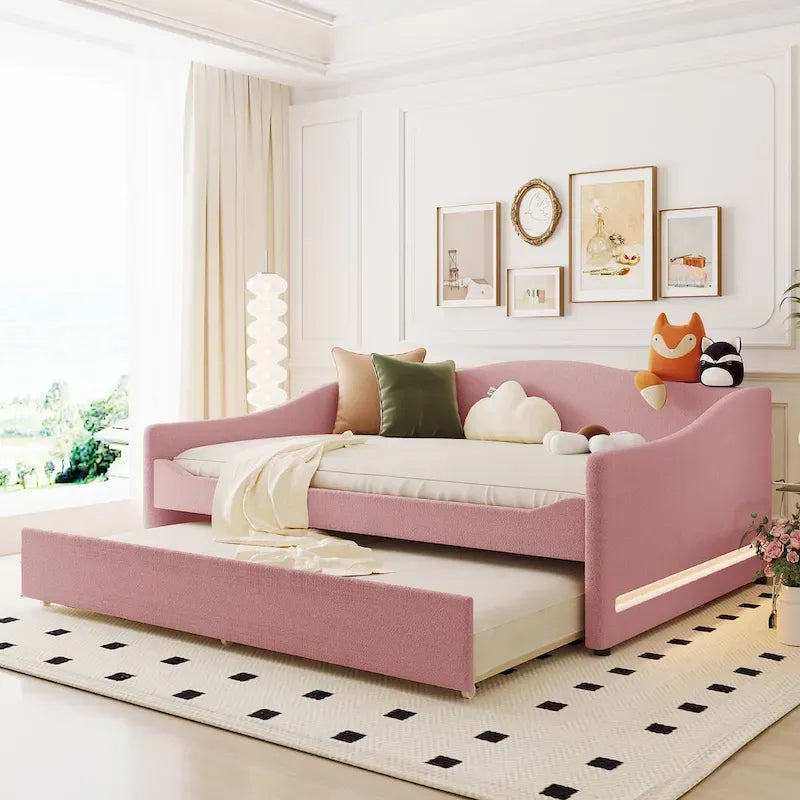 Teddy Fleece Daybed with Trundle and LED Lights