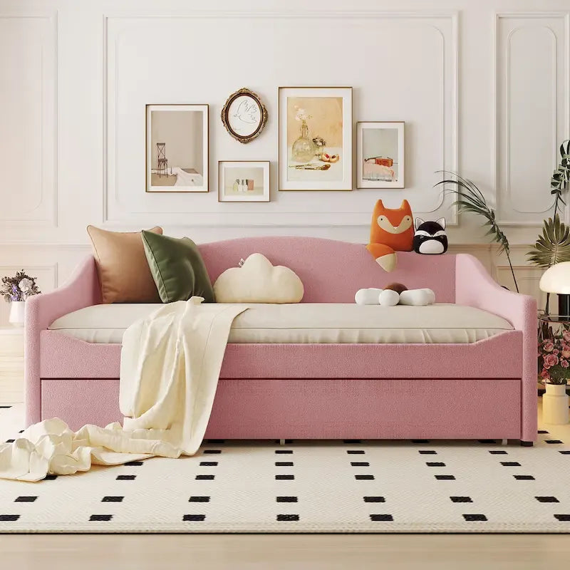 Teddy Fleece Daybed with Trundle and LED Lights