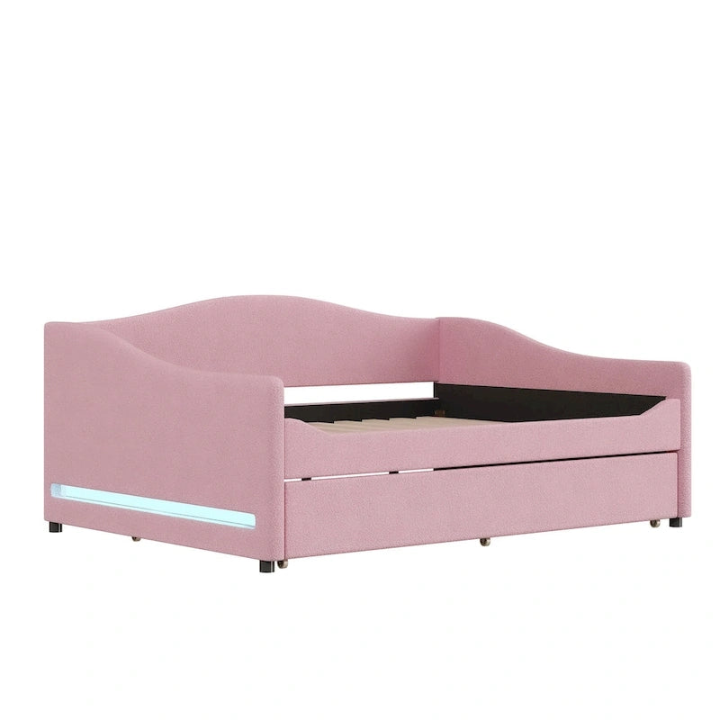 Teddy Fleece Daybed with Trundle and LED Lights