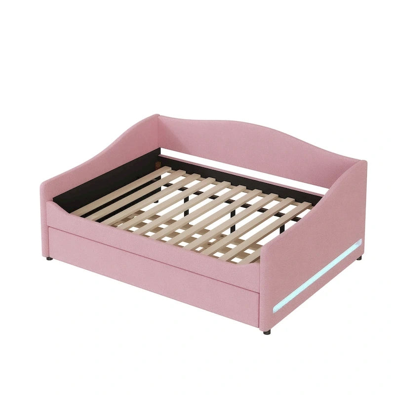 Teddy Fleece Daybed with Trundle and LED Lights