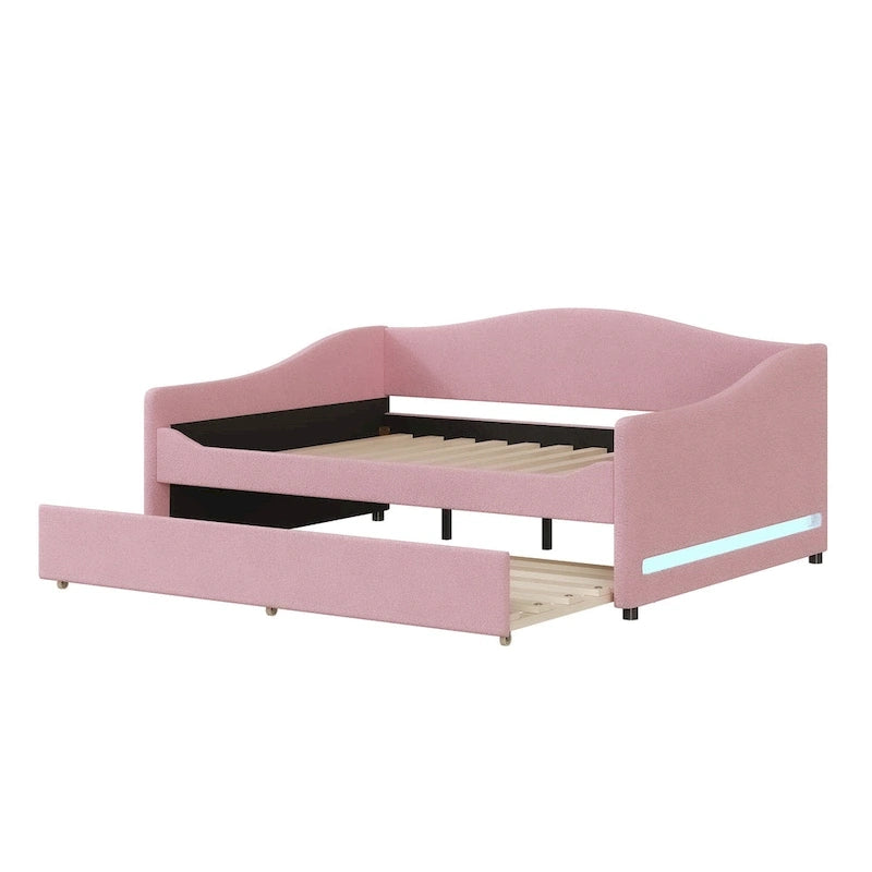 Teddy Fleece Daybed with Trundle and LED Lights