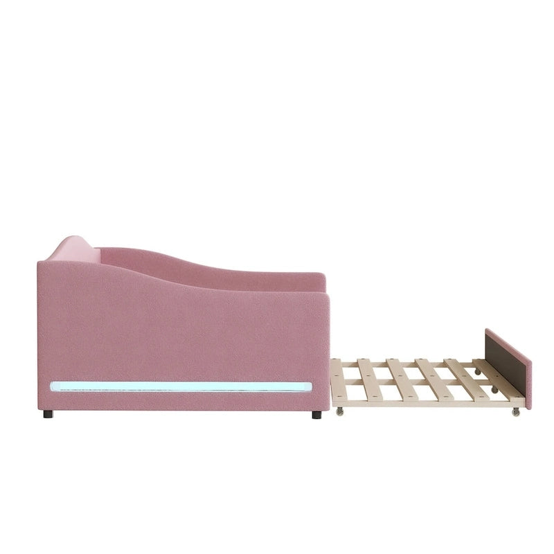 Teddy Fleece Daybed with Trundle and LED Lights