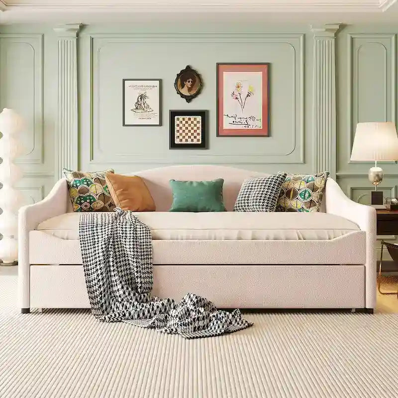Teddy Fleece Daybed with Trundle and LED Lights