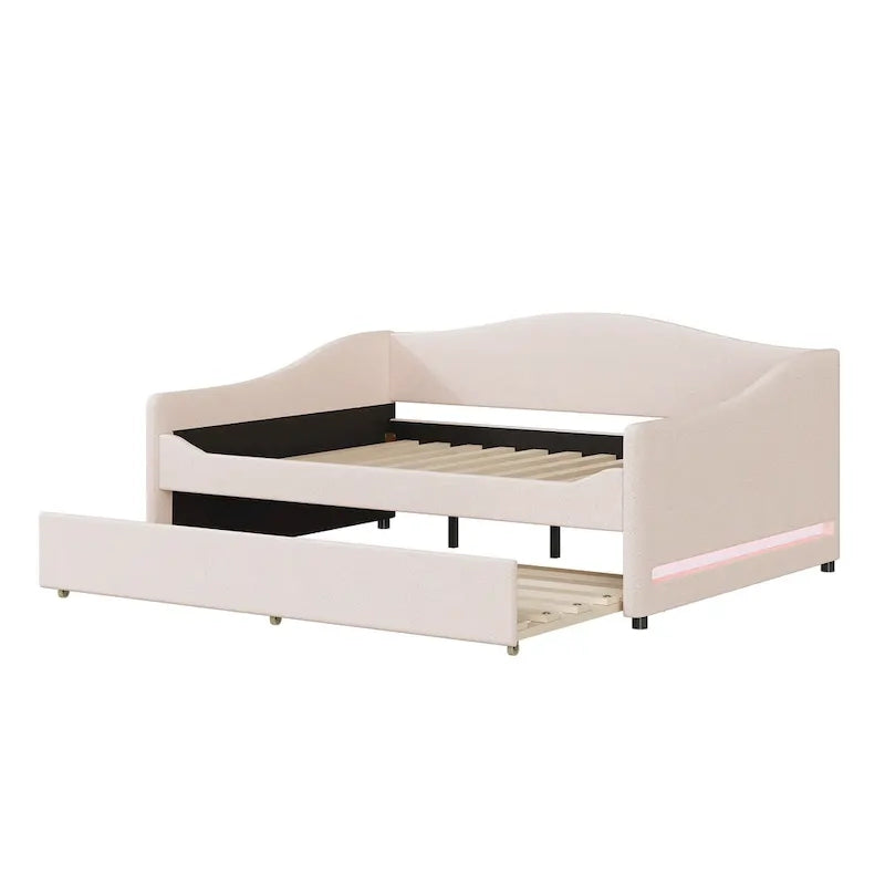 Teddy Fleece Daybed with Trundle and LED Lights