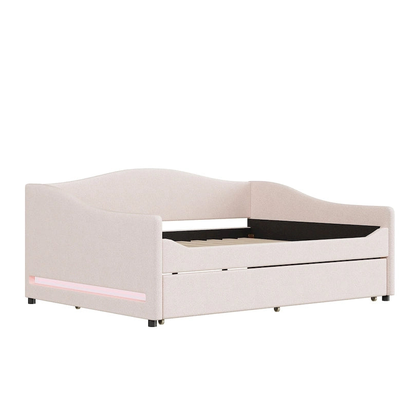 Teddy Fleece Daybed with Trundle and LED Lights