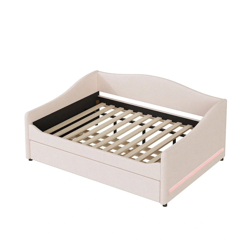Teddy Fleece Daybed with Trundle and LED Lights