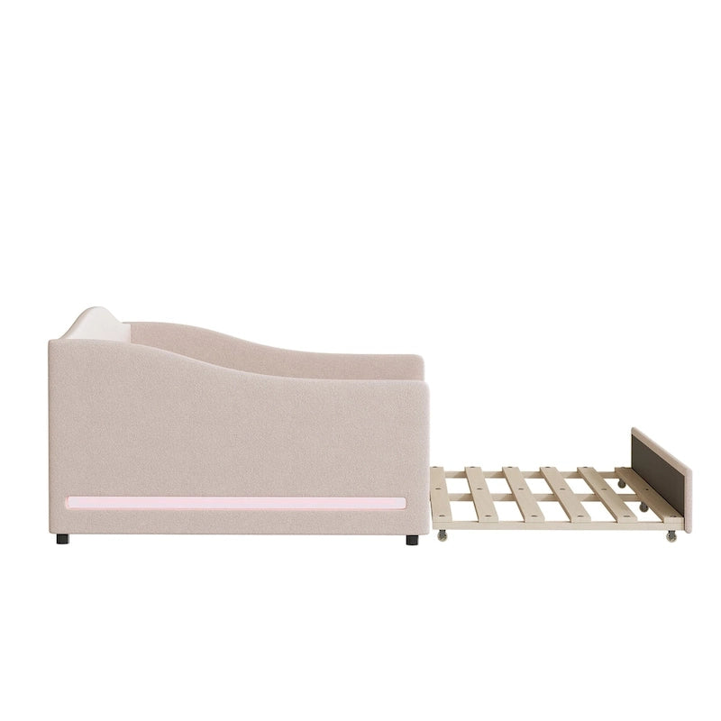 Teddy Fleece Daybed with Trundle and LED Lights