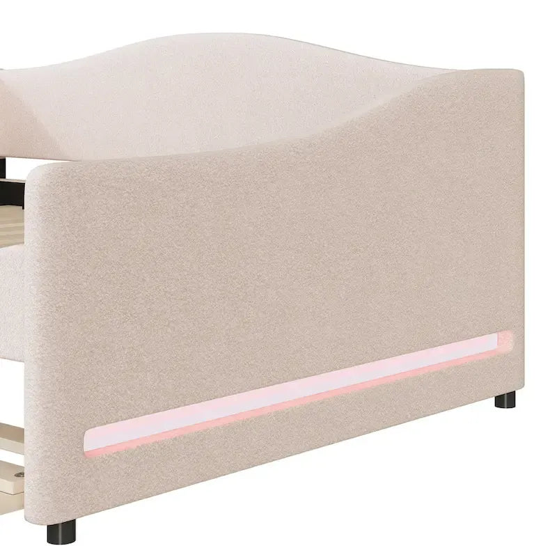 Teddy Fleece Daybed with Trundle and LED Lights