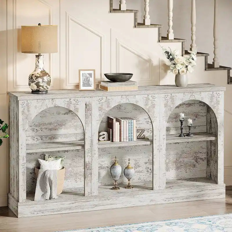 63-Inch Farmhouse Console Table with 3-Tier Storage