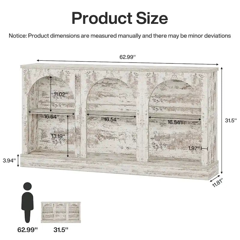 63-Inch Farmhouse Console Table with 3-Tier Storage