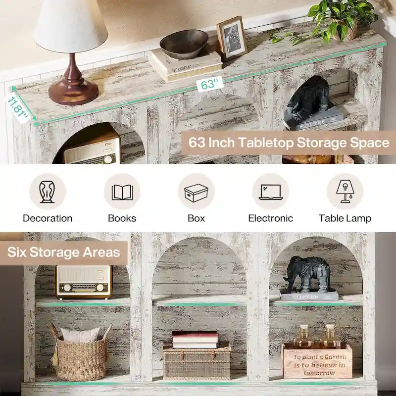 63-Inch Farmhouse Console Table with 3-Tier Storage