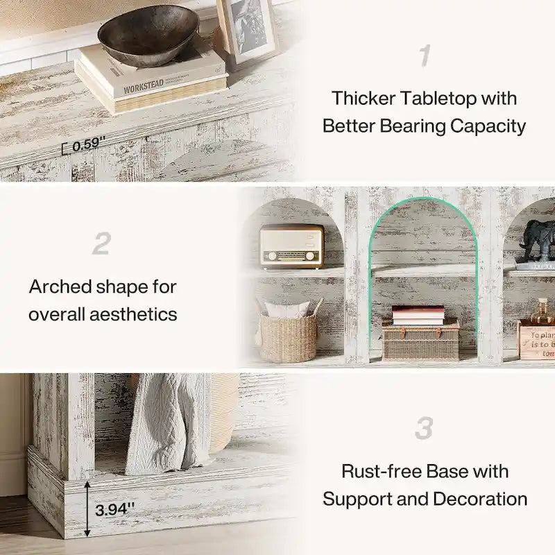 63-Inch Farmhouse Console Table with 3-Tier Storage