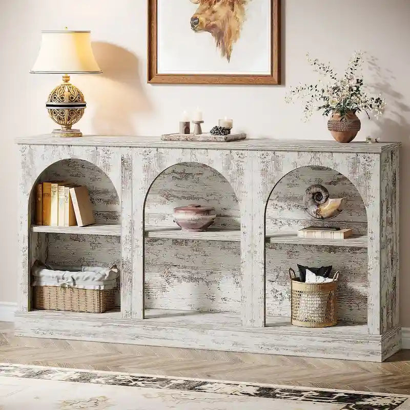 63-Inch Farmhouse Console Table with 3-Tier Storage