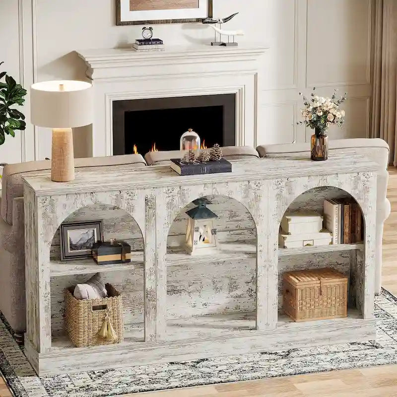 63-Inch Farmhouse Console Table with 3-Tier Storage