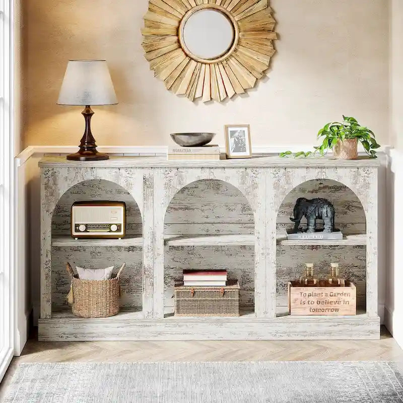 63-Inch Farmhouse Console Table with 3-Tier Storage