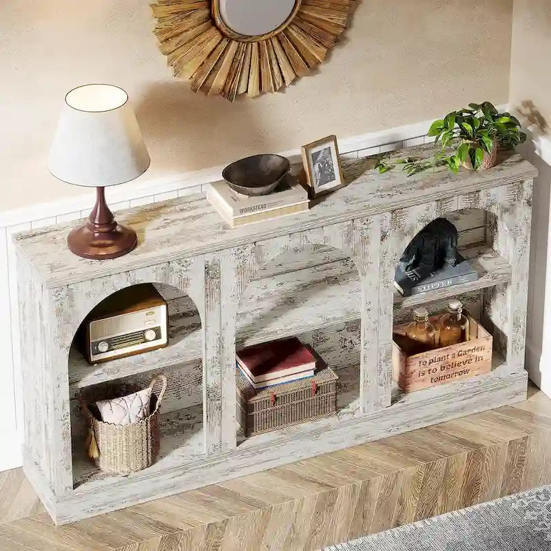 63-Inch Farmhouse Console Table with 3-Tier Storage
