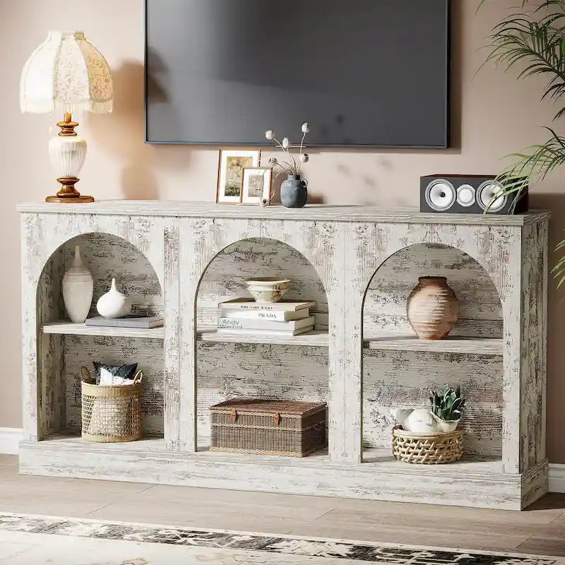 63-Inch Farmhouse Console Table with 3-Tier Storage