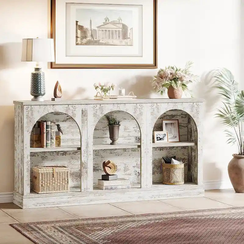 63-Inch Farmhouse Console Table with 3-Tier Storage