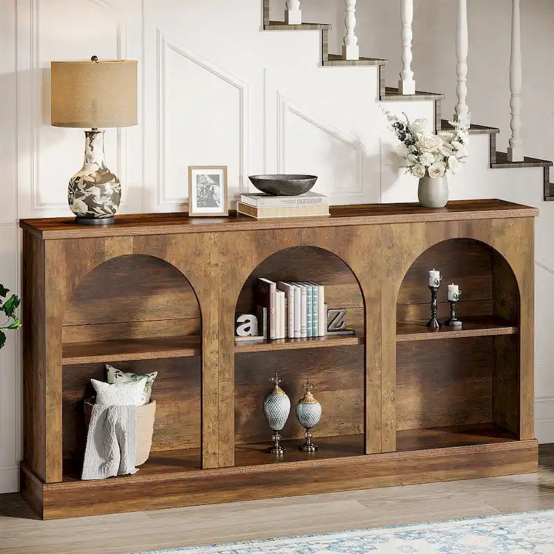 63-Inch Farmhouse Console Table with 3-Tier Storage