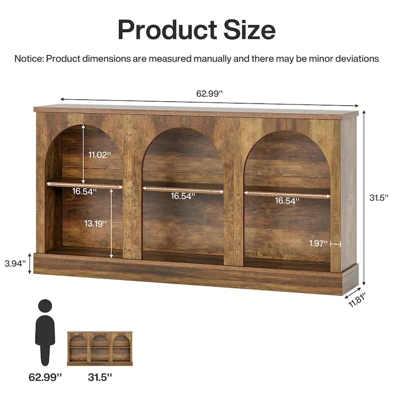 63-Inch Farmhouse Console Table with 3-Tier Storage