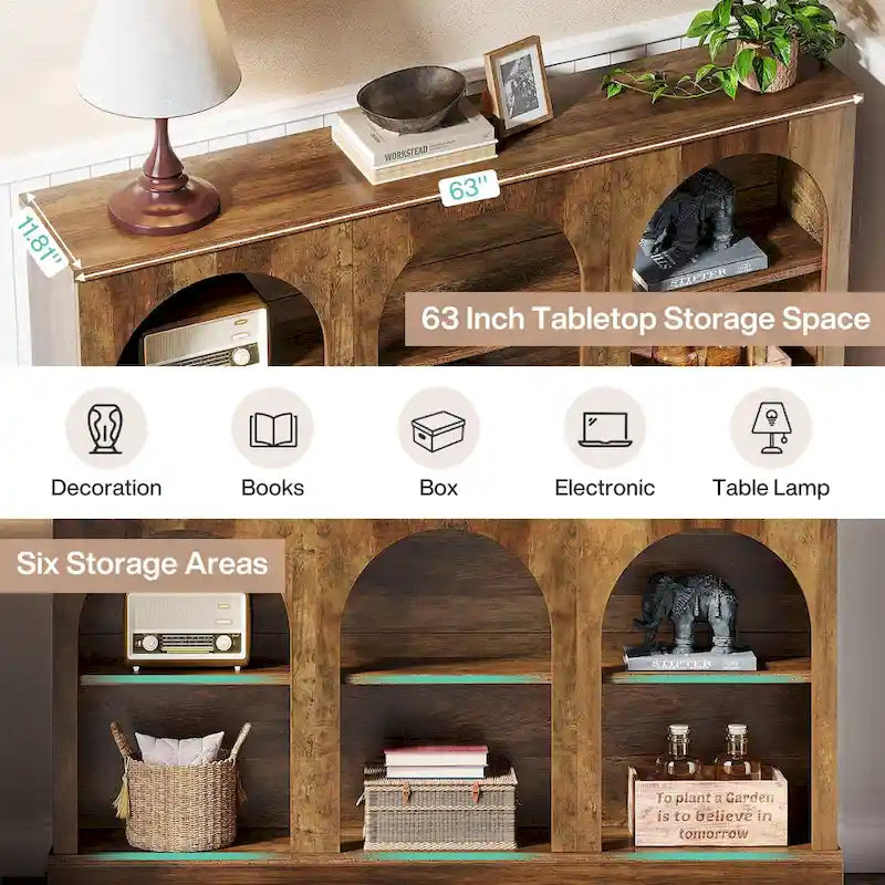 63-Inch Farmhouse Console Table with 3-Tier Storage